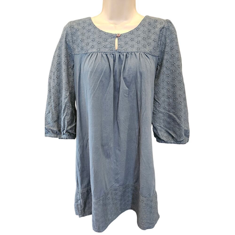 Mark blue lace eyelet accent tunic dress top XL peasant cottagecore career comfy